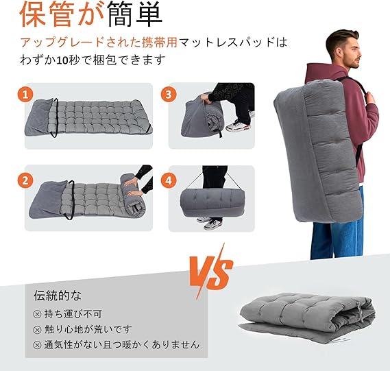 ATORPOK 簡易ベッド 折り畳み式 折りたたみベッド アウトドアベッド,収納バッグ付き (グレー) - 画像 (2)